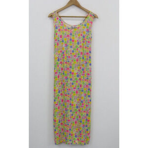 Key West Hand Print Fashions Colorful Floral Patch Maxi Dress L Pink Sleeveless